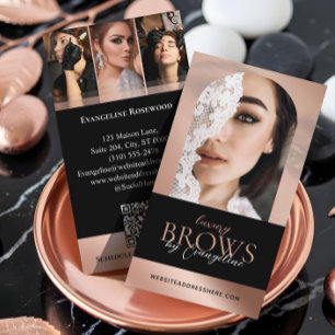 Luxury Brow Artist Salon Arch Photo Black Rose Business Card