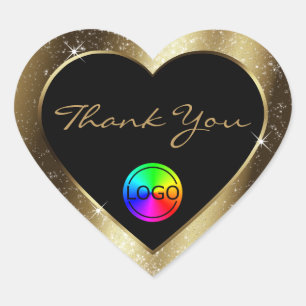 Luxury Brown Glitter Frame Thank You with Logo Heart Sticker