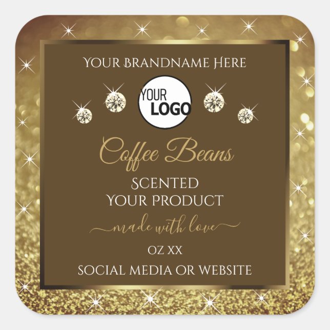 Luxury Brown Gold Glitter Product Labels with Logo (Front)