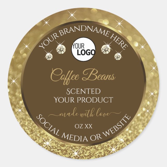 Luxury Brown Gold Glitter Product Labels with Logo (Front)