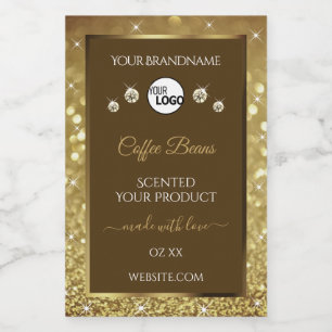 Luxury Brown Gold Glitter Product Labels with Logo