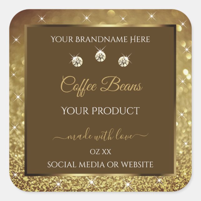 Luxury Brown Gold Glitter Product Packaging Labels (Front)