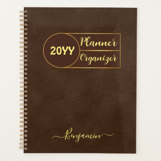 Luxury Brown Gold Leather Organizer Planner