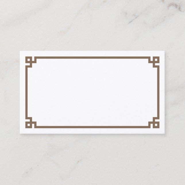Luxury Brown Greek Key Border Wedding Place Card (Front)