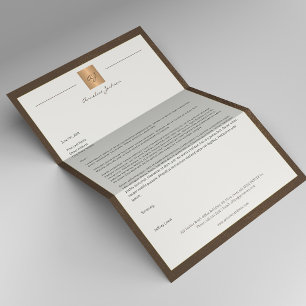 Luxury brown leather frame gold monogram business letterhead