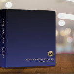 Luxury Brushed Gold Monogram Navy Office School Binder<br><div class="desc">Elegant Modern Luxury Brushed Metallic Gold Monogram Medallion Initial Name Title Custom Text Binder Navy Blue Gradient Background Home Office Professional Work Back to School Recipe 3 ring binder</div>