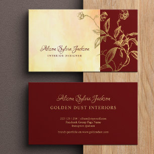 Luxury bugundy gold custom interior designer business card