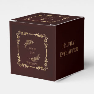 Luxury Burgundy and Gold Flourishes Wedding Favor Box