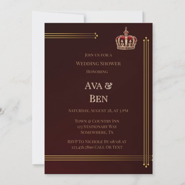 Luxury Burgundy and Gold Flourishes Wedding Invitation (Front)