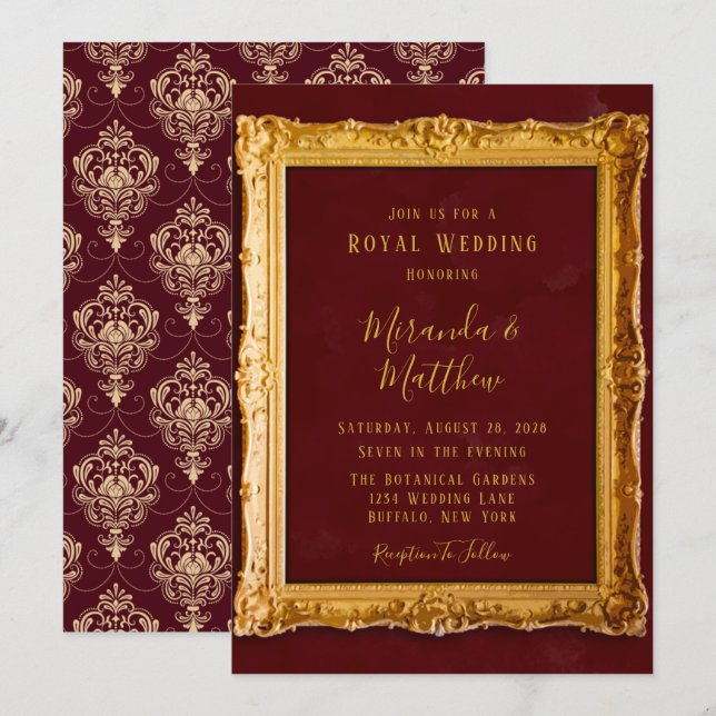 Luxury Burgundy and Gold Royal Wedding Invitation (Front/Back)