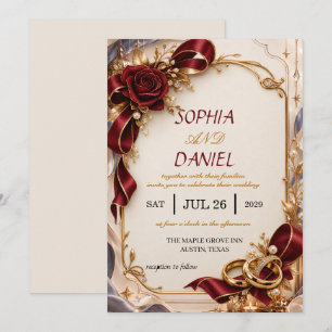 Luxury Burgundy and Gold Wedding Invitation