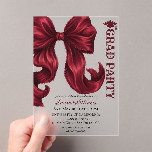 Luxury Burgundy Bow Graduation Acrylic Invitations