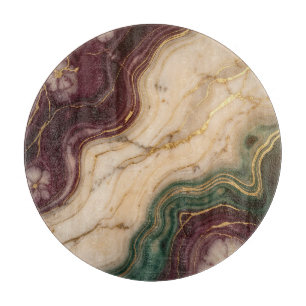 Luxury Burgundy Emerald Green Gold Marble Floral Cutting Board