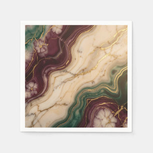 Luxury Burgundy Emerald Green Gold Marble Floral Napkin