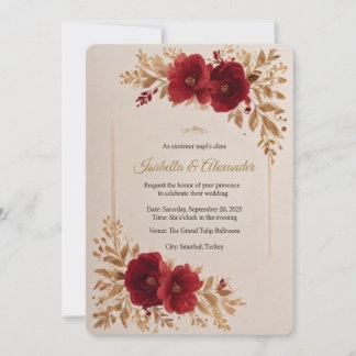 Luxury Burgundy Floral Wedding Invitation Template
