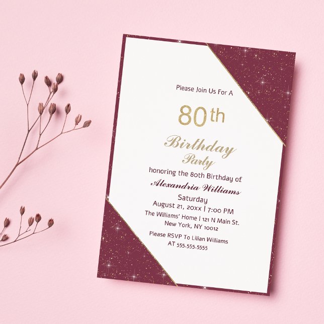 Luxury burgundy gold 80th Birthday Party Invitation (Luxury burgundy gold 80th Birthday Party )