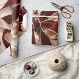 Luxury Burgundy Gold Christmas Ribbon Wrapping Paper