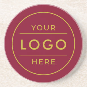 Luxury Burgundy Gold Custom Business Logo Coaster