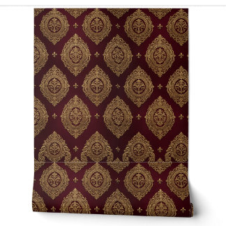Luxury Burgundy & Gold Damask Wallpaper