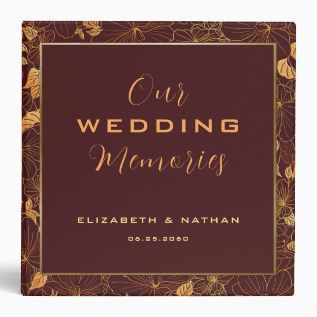 Luxury Burgundy & Gold Floral Wedding  Binder (Front)