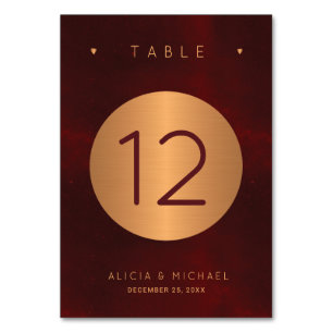 Luxury burgundy gold glitter elegant wedding table number