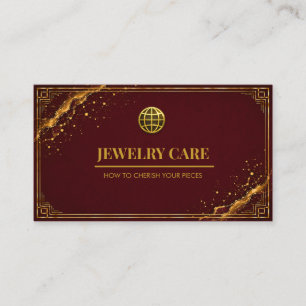 Luxury Burgundy Gold Jewellery Care Card