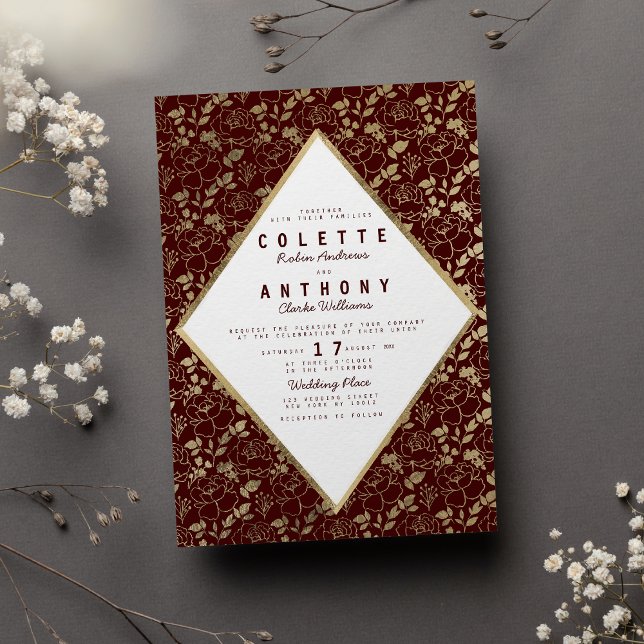 Luxury burgundy gold romantic floral wedding invitation (Luxury burgundy gold romantic floral wedding)