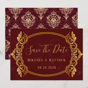 Luxury Burgundy & Gold Royal Save The Date Cards
