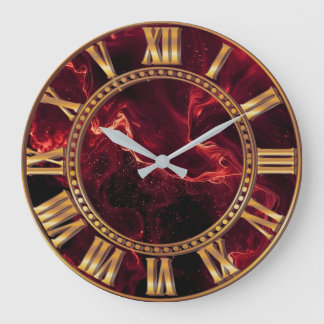 Luxury Burgundy Marble Wall Clock with Gold Roman