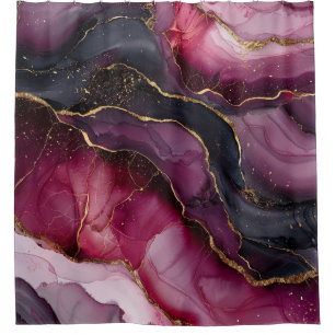 Luxury Burgundy Plum Alcohol Ink Gold Veins Marble