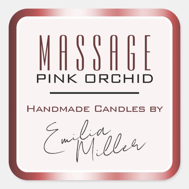 Luxury Burgundy Red Ombre Signature Text Candles Square Sticker (Front)