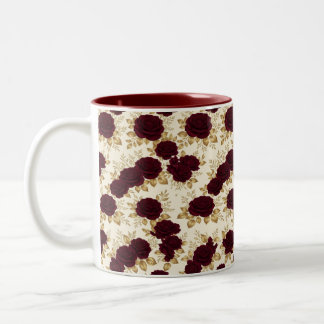 Luxury Burgundy Rose & Gold Floral Pattern Mug