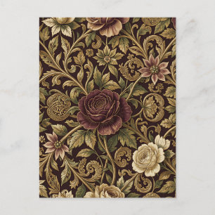 Luxury Burgundy Rose Gold Vine Floral Pattern Postcard