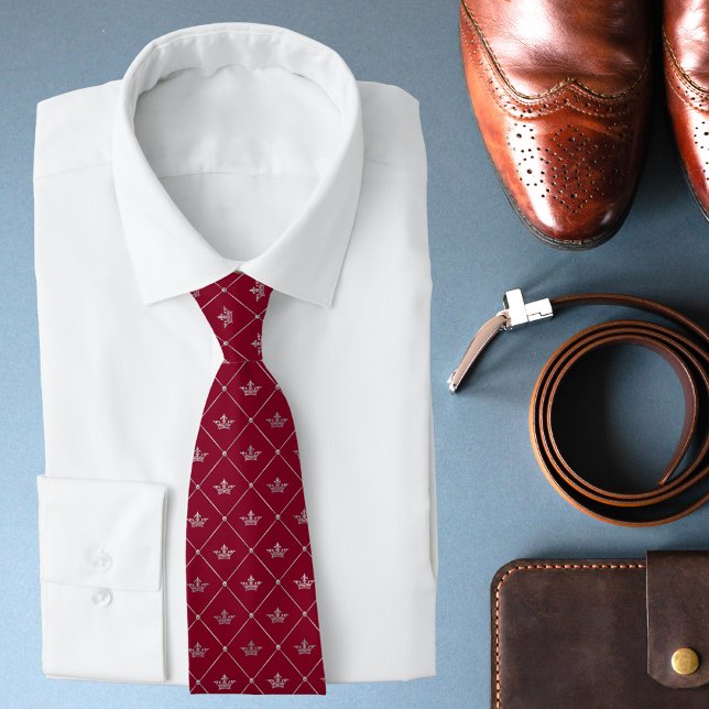 Luxury Burgundy Silver Crown Pattern Modern Tie (Creator Uploaded)