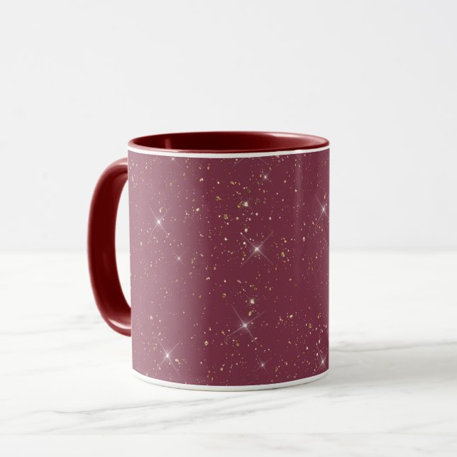 Luxury burgundy sparkle gold glitter confetti mug (Front Left)