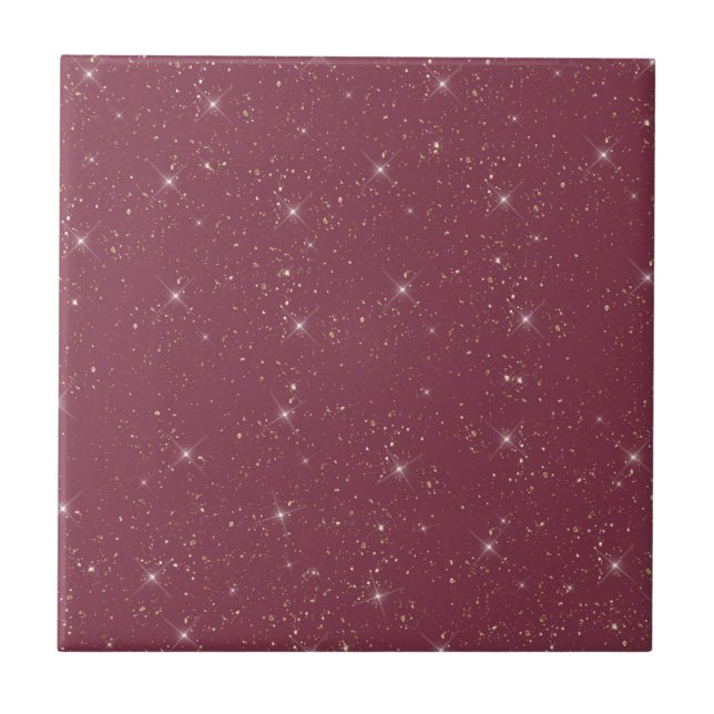 Luxury burgundy sparkle gold glitter confetti tile (Front)