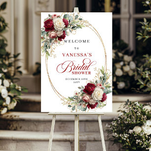 Luxury Burgundy White Floral Boho Bridal Shower  Poster