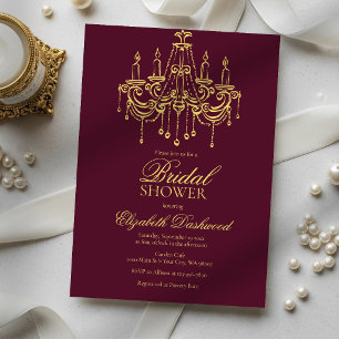 Luxury Burgundy Wine Gold Chandelier Bridal Shower Invitation