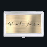 Luxury Busines Gold Foil Modern Business Card Holder<br><div class="desc">Gold Foil Metallic Stainless Steel Minimalist Business Card Holder with white lettered script signature typography for the monogram. The Foil Metal Business Card Holders can be customized with your name. Please contact the designer for customized matching items.</div>