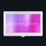 Luxury Busines Purple Pink Foil Modern Business Card Holder<br><div class="desc">Purple and Pink Foil Metallic Stainless Steel Minimalist Business Card Holder with white lettered script signature typography for the monogram. The Foil Metal Business Card Holders can be customized with your name. Please contact the designer for customized matching items.</div>
