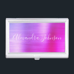 Luxury Busines Purple Pink Foil Modern Business Card Holder<br><div class="desc">Purple and Pink Foil Metallic Stainless Steel Minimalist Business Card Holder with white lettered script signature typography for the monogram. The Foil Metal Business Card Holders can be customized with your name. Please contact the designer for customized matching items.</div>