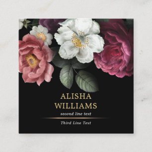 Luxury Business Floral Black Gold Square Business Card