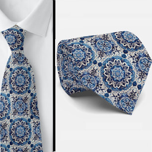 Luxury Business Necktie   Blue Morrocan Faux Silk 