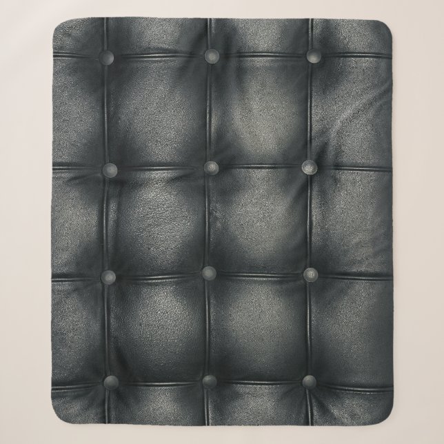 Luxury Buttoned Leather Texture Sherpa Blanket (Front)