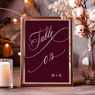 Luxury Calligraphy Burgundy Wedding Number 3,  Table Number