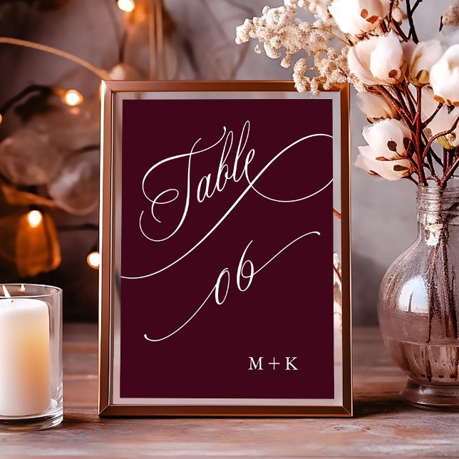 Luxury Calligraphy Burgundy Wedding Number 6,  Table Number (Creator Uploaded)