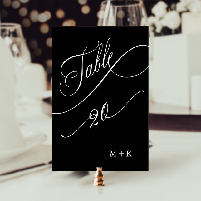 Luxury Calligraphy Wedding Number 20, Black Table Number (Creator Uploaded)