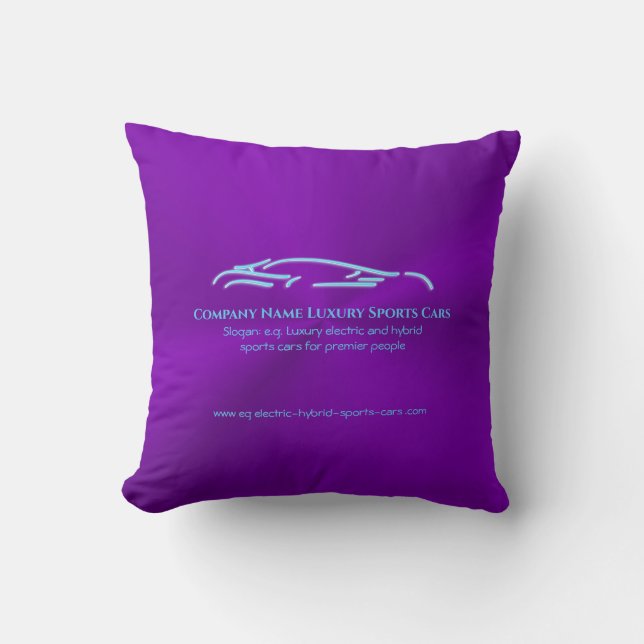 Luxury Car logo - Ice Blue Sports Car on purple Throw Pillow (Front)