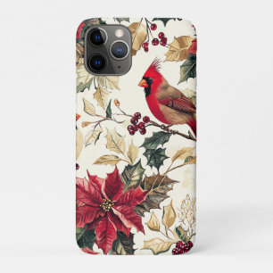 Luxury Cardinal Poinsettia Christmas Cream Red iPhone 11 Pro Case