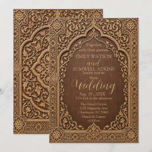 Luxury Carved Wood Arabesque Islamic Wedding Invitation